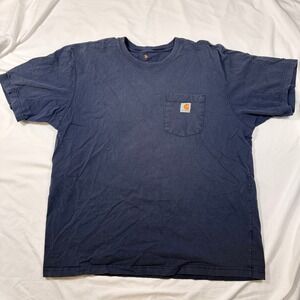 Carhartt Mens K87 Pocket T-Shirt Navy Blue Short‎ Sleeve Cotton Workwear Large